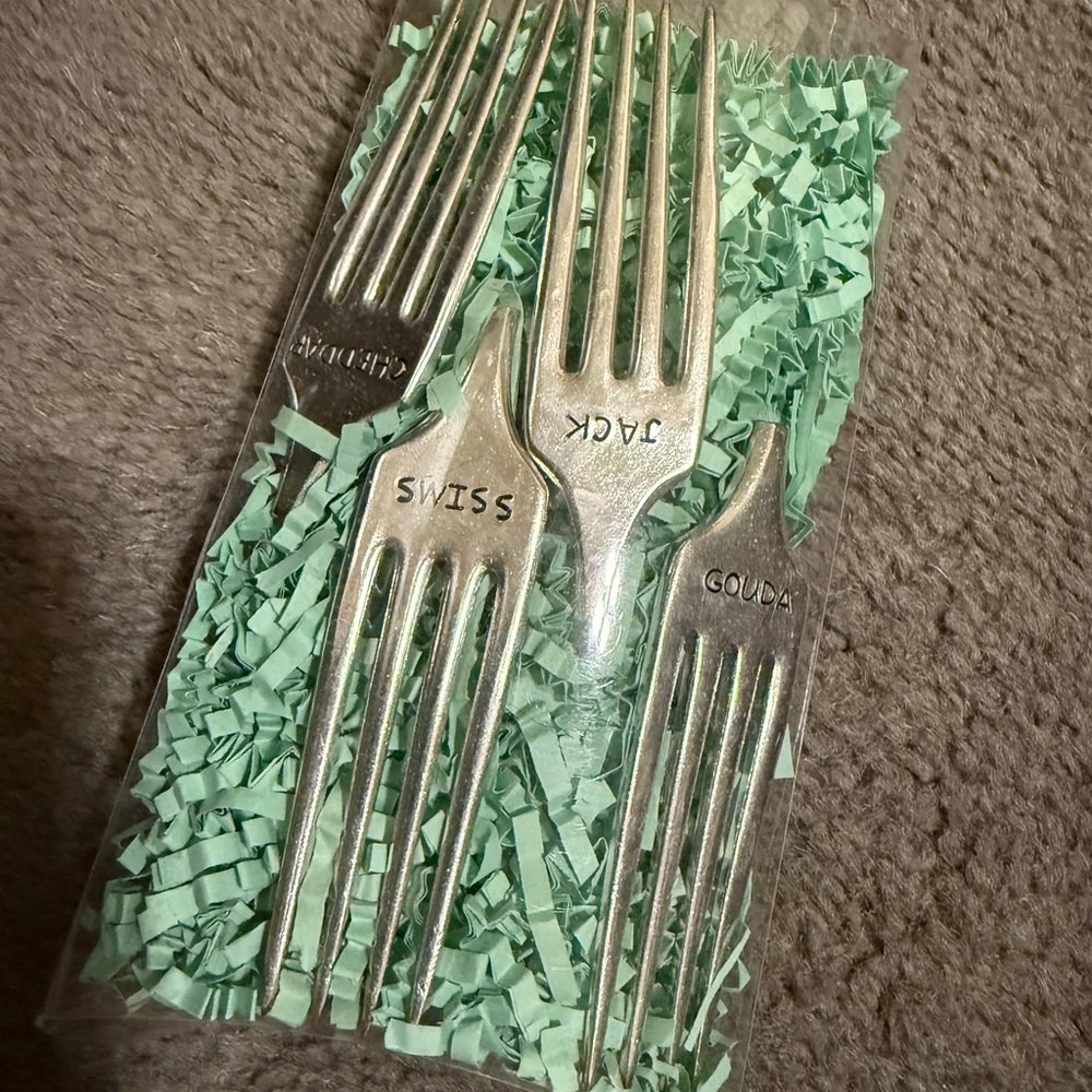 Brand New Silver Engraved Cheese Fork Set Cheddar Gouda Swiss Jack Entertaining
